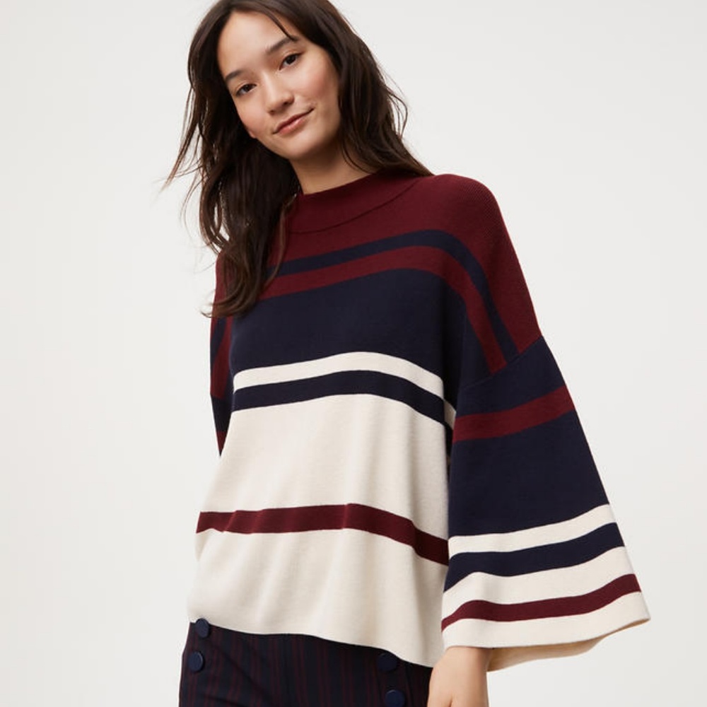 Loft Striped Drop Shoulder Sweater Knit Sweater M